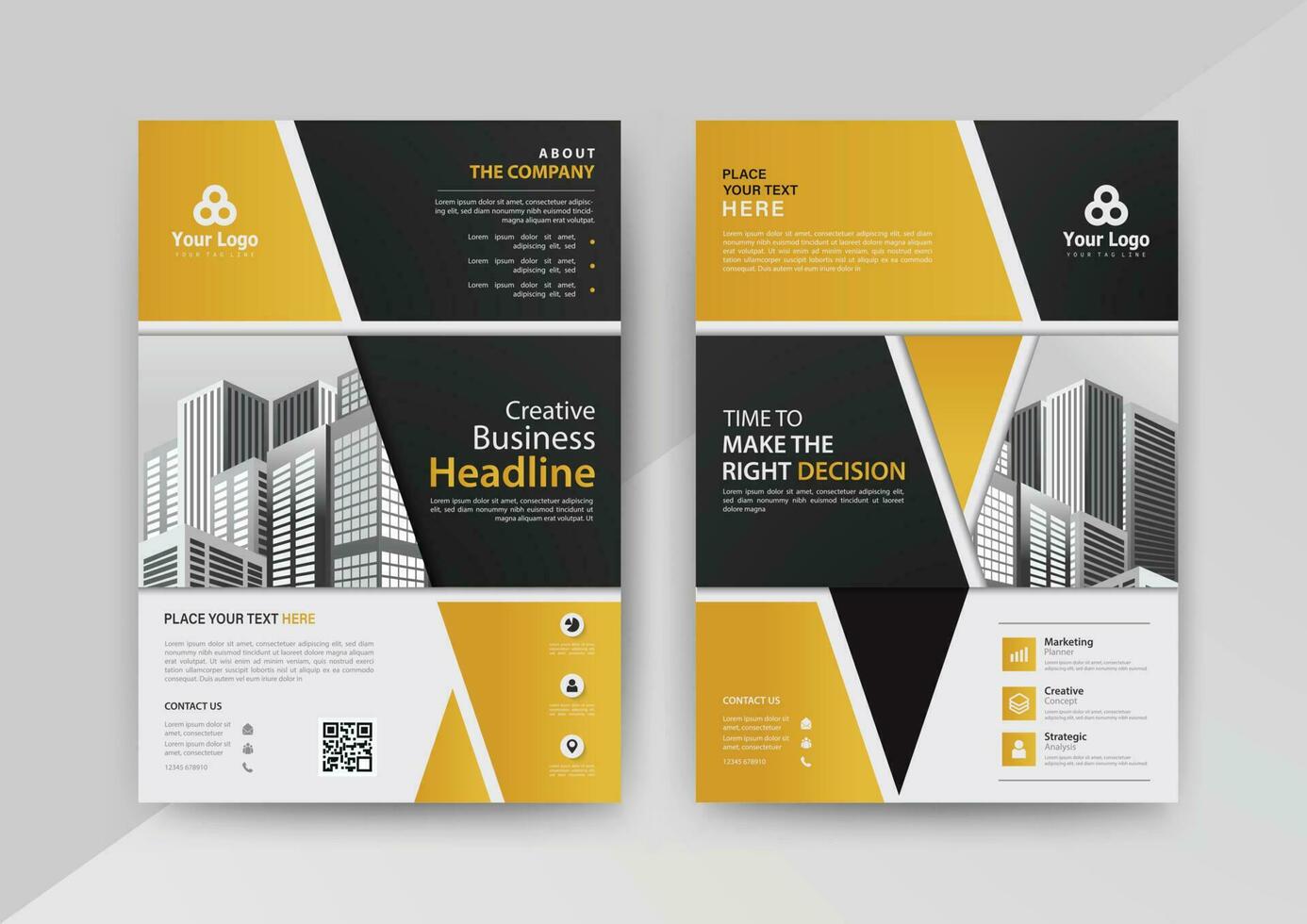 Business abstract vector template for Brochure, AnnualReport, Magazine, Poster, Corporate Presentation, Portfolio, Flyer, Market, infographic with Yellow and Black color size A4, Front and back.