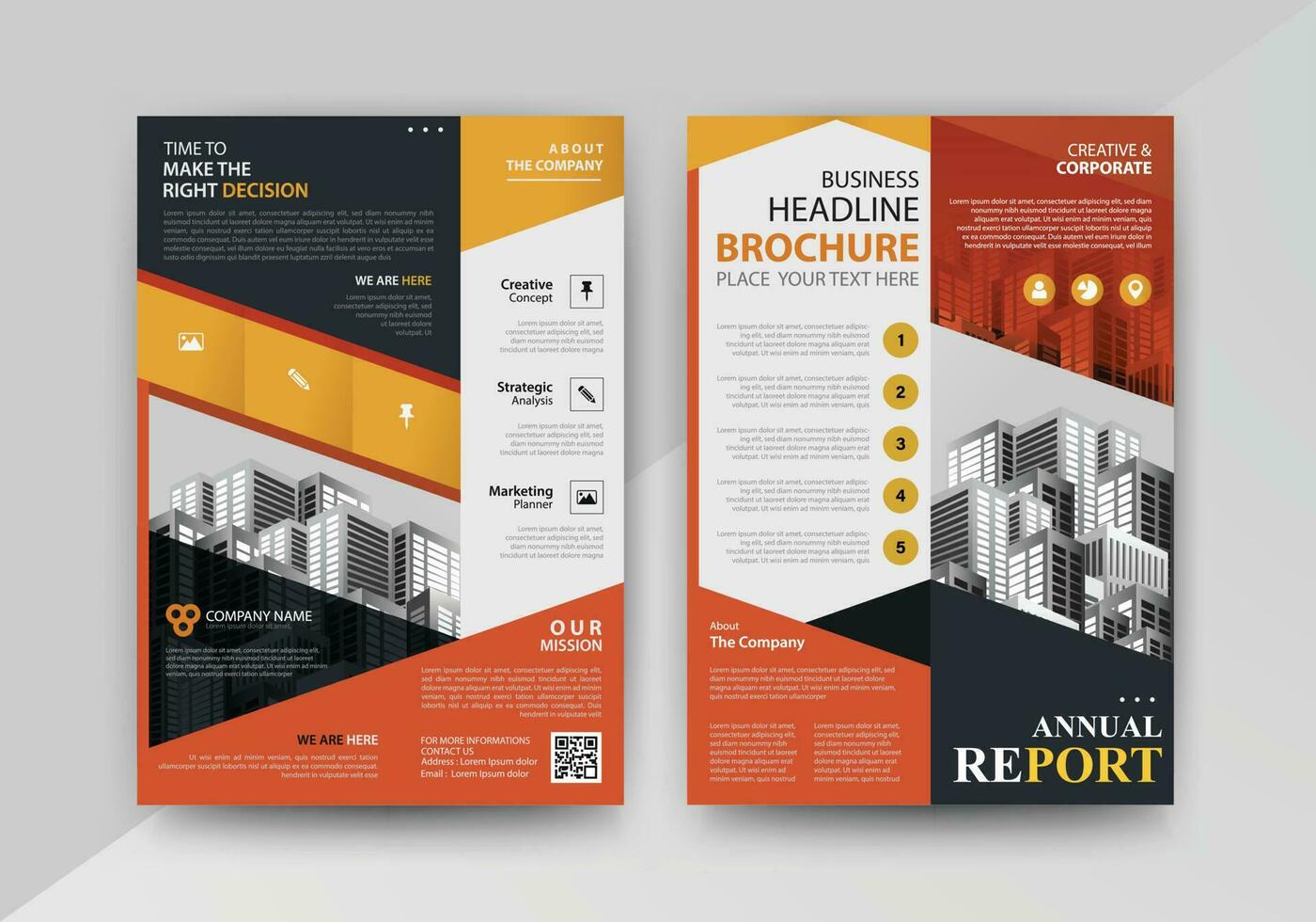 Business abstract vector template for Brochure, AnnualReport, Magazine, Poster, Corporate Presentation, Portfolio, Flyer, infographic with Yellow and Red color size A4, Front and back. Vector