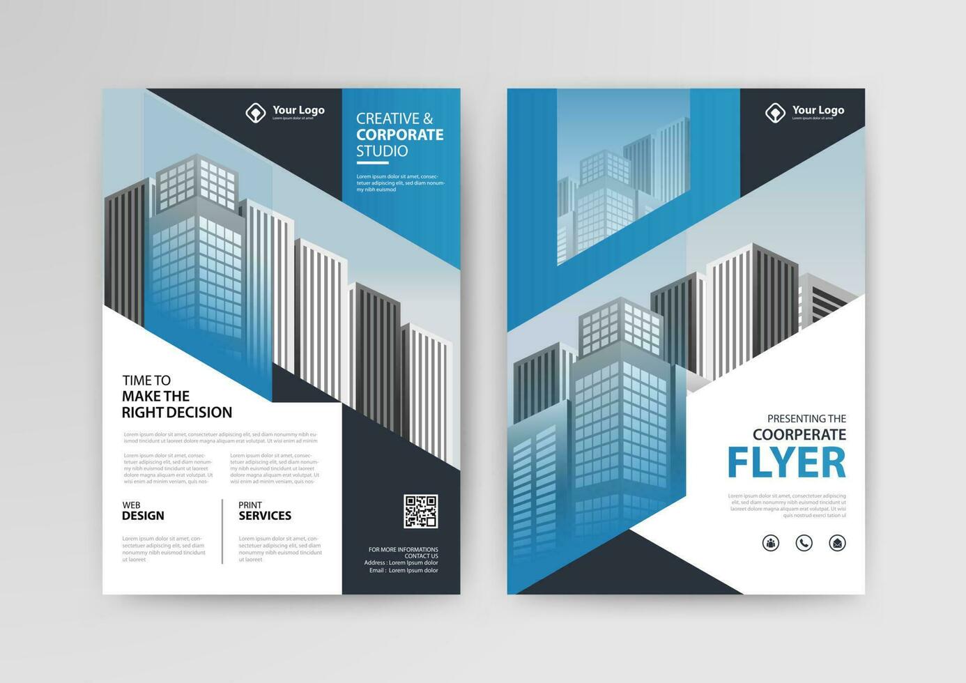 Business abstract vector template for Flyer, Brochure, AnnualReport, Magazine, Poster, Corporate Presentation, Portfolio with blue color size A4, Front and back. Vector