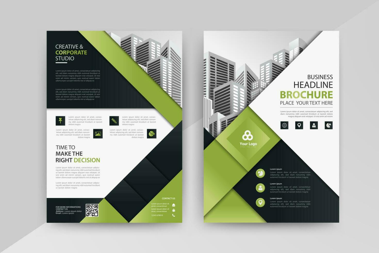 Abstract Geometric Business vector template for Brochure, Annual Report, Magazine, Poster, Corporate Presentation, Portfolio, Flyer, Market, infographic with green color size A4, front and back