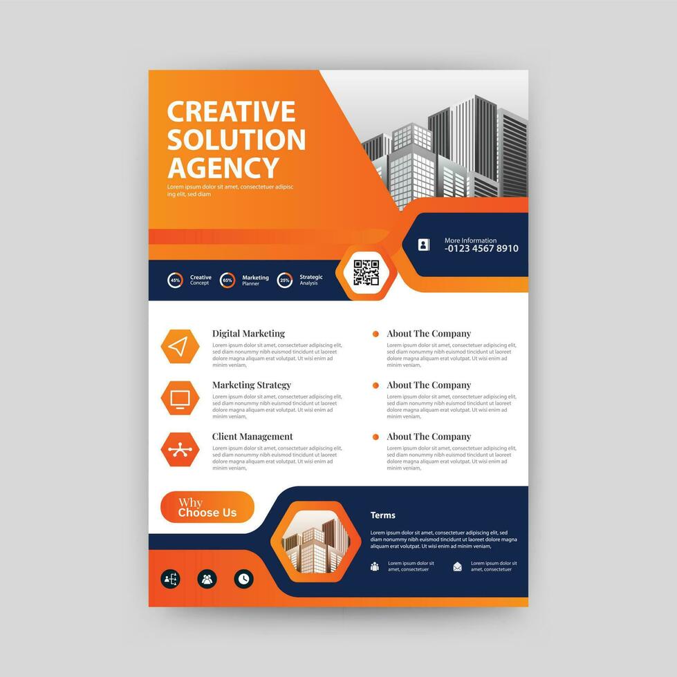 Modern and Stylish Flyer, standard A4 size with Orange and Blue colors ready to use. Vector Eps - 10