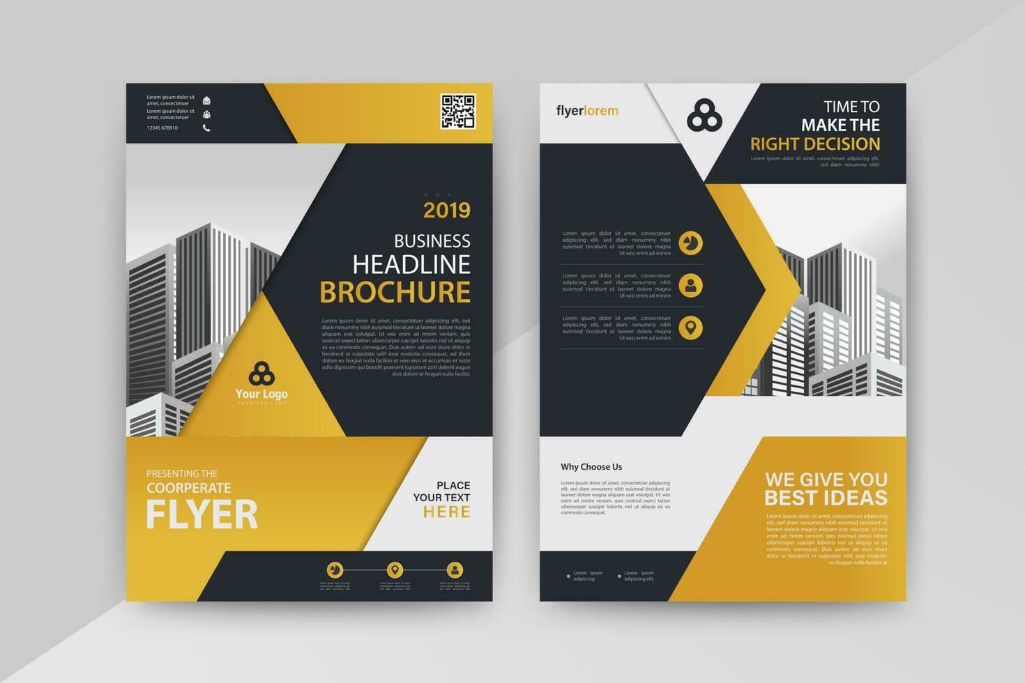 Business abstract vector template for Brochure, AnnualReport, Magazine, Poster, Corporate Presentation, Portfolio, Flyer, Market, infographic with Yellow and Black color size A4, Front and back.