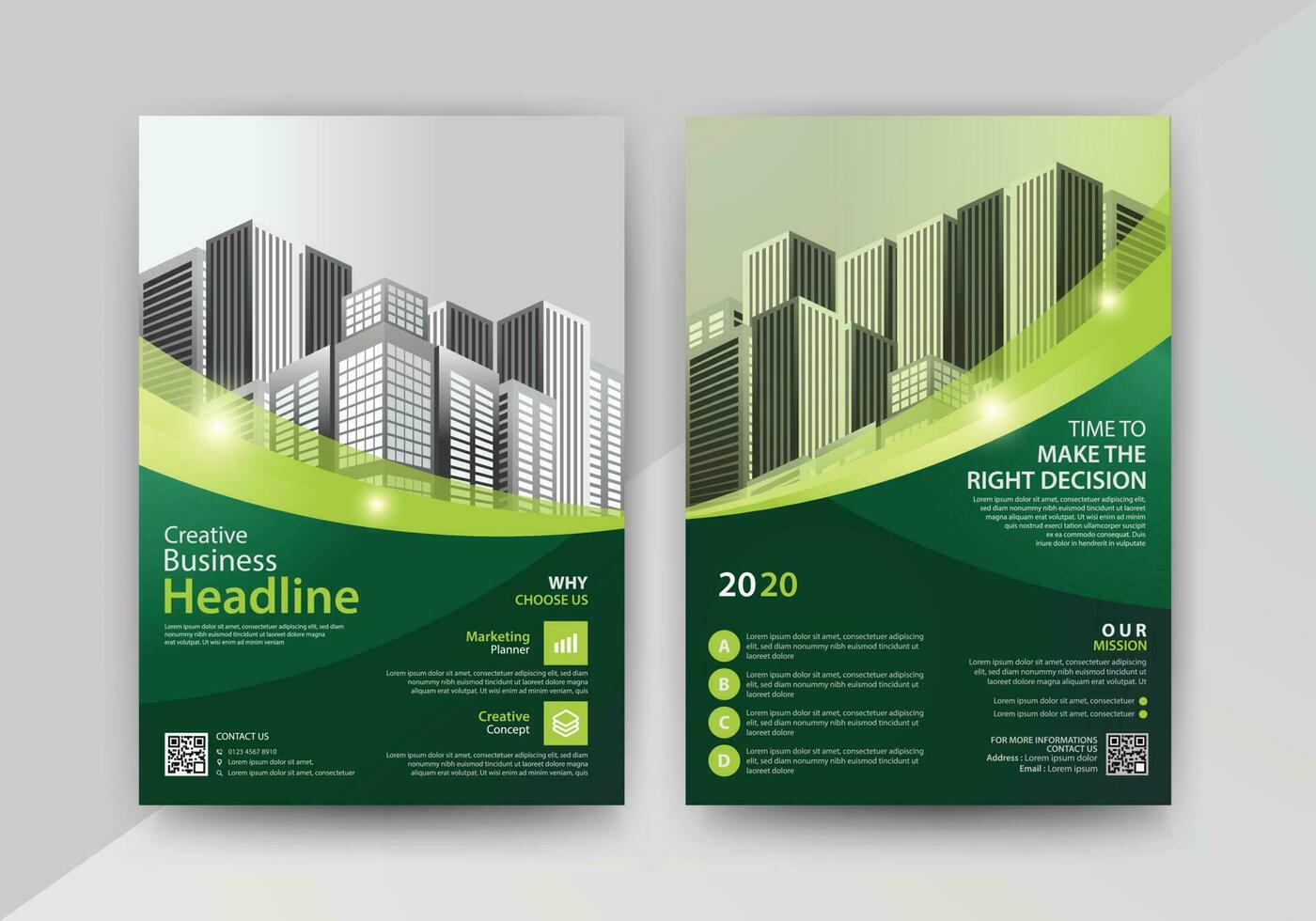 Abstract Geometric Business vector template for Brochure, Annual Report, Magazine, Poster, Corporate Presentation, Portfolio, Flyer, Market, infographic with green color size A4, front and back