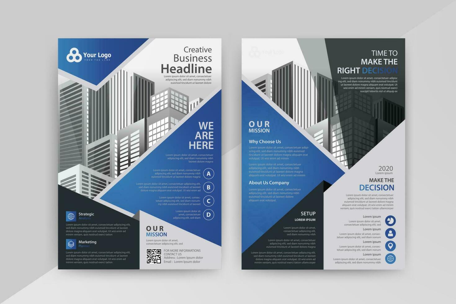 Business abstract vector template for Flyer, Brochure, AnnualReport, Magazine, Poster, Corporate Presentation, Portfolio with blue color size A4, Front and back. Vector