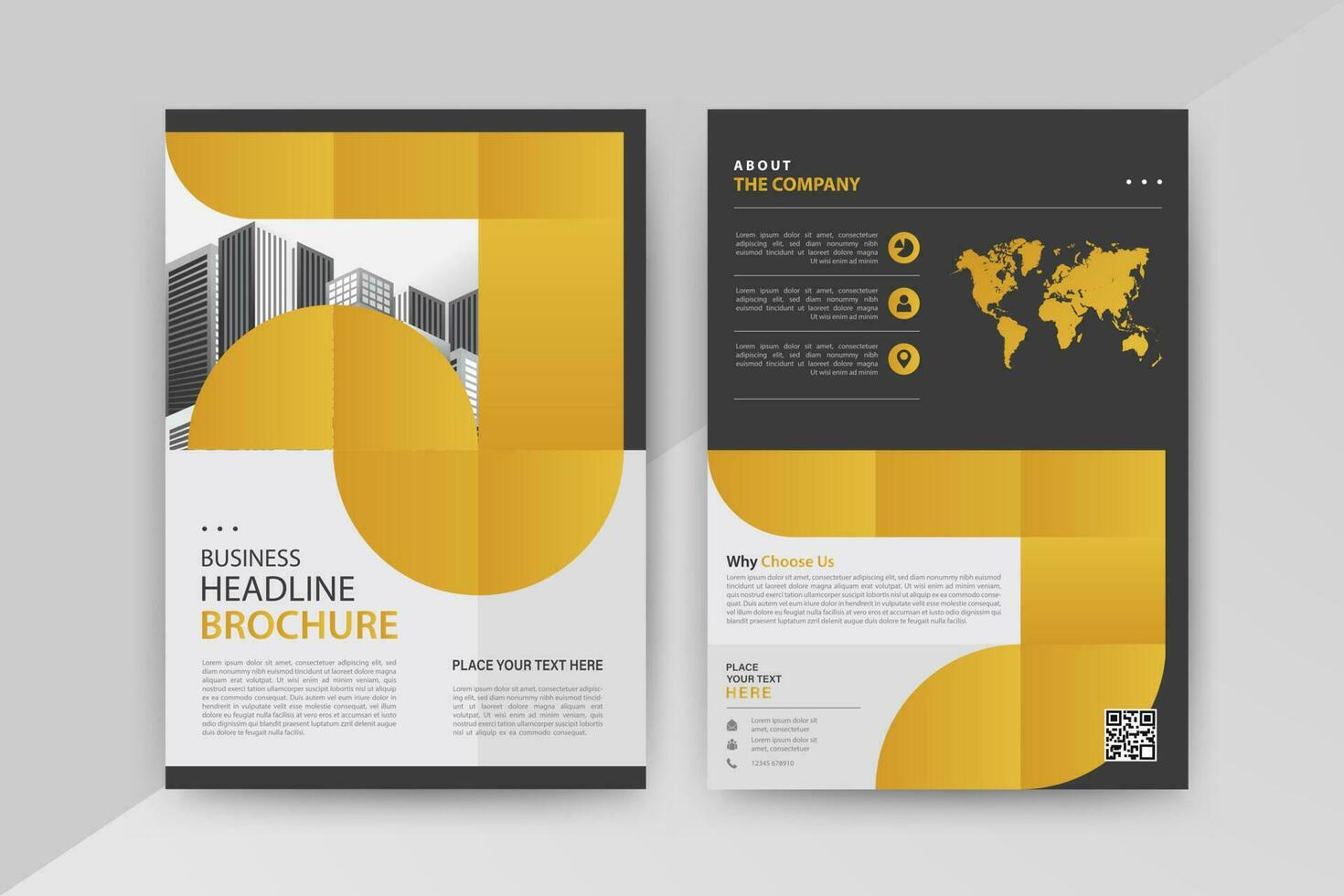 Business abstract vector template for Brochure, AnnualReport, Magazine, Poster, Corporate Presentation, Portfolio, Flyer, Market, infographic with Yellow and Black color size A4, Front and back.