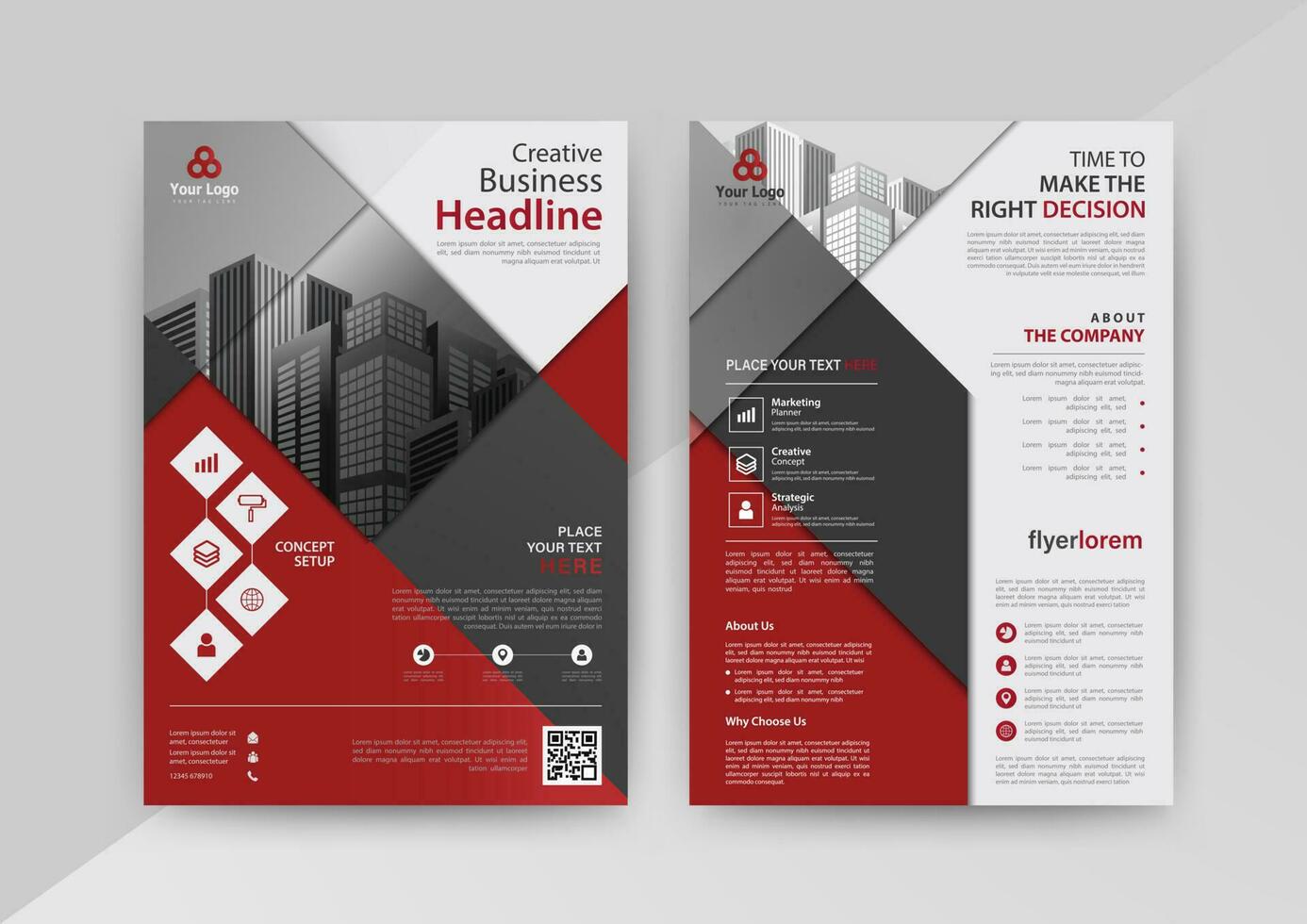 Business abstract vector template for Flyer, Brochure, AnnualReport, Magazine, Poster, Corporate Presentation, Portfolio, Market, infographic with Red and Black color size A4, Front and back.