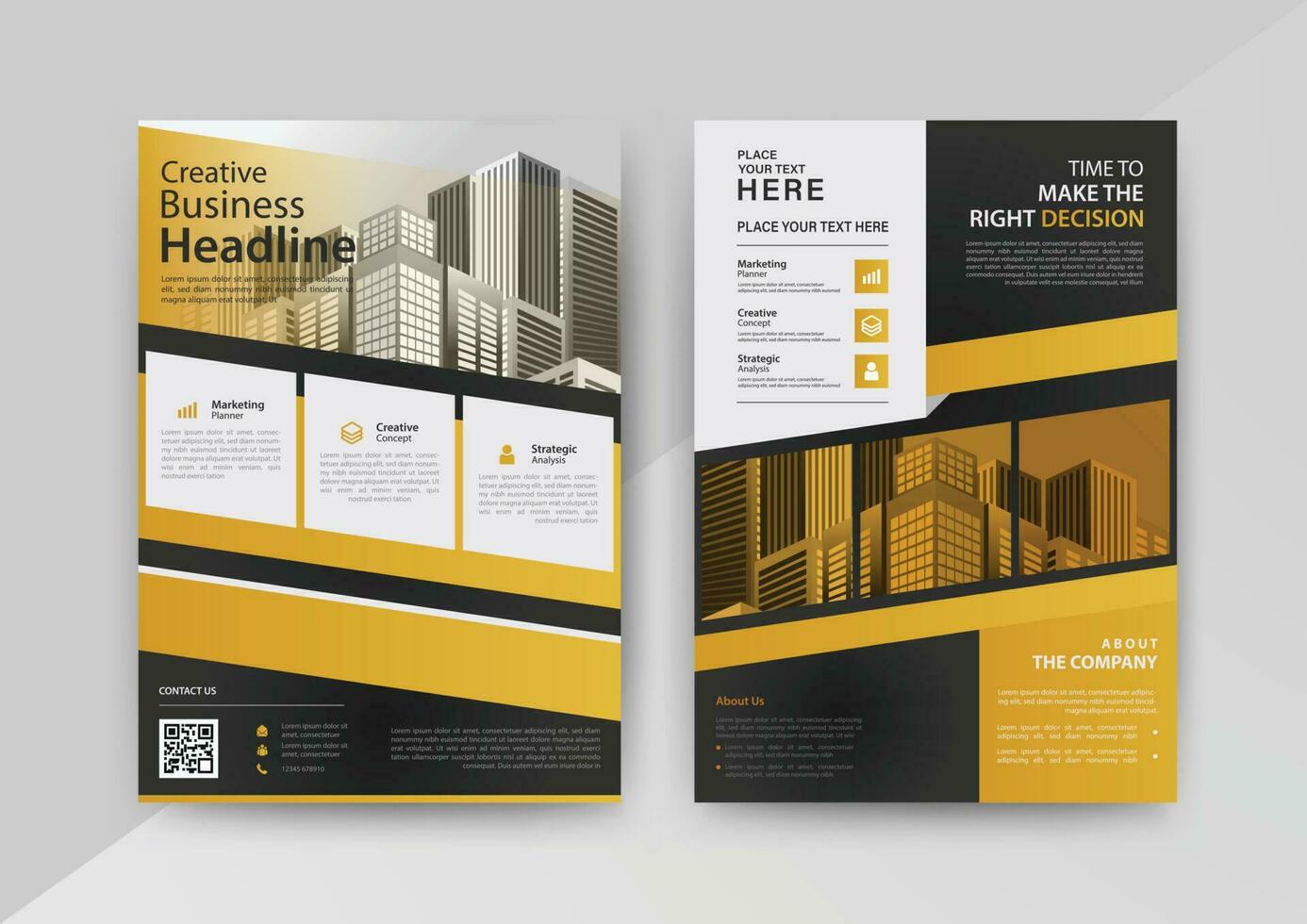 Business abstract vector template for Brochure, AnnualReport, Magazine, Poster, Corporate Presentation, Portfolio, Flyer, Market, infographic with Yellow and Black color size A4, Front and back.