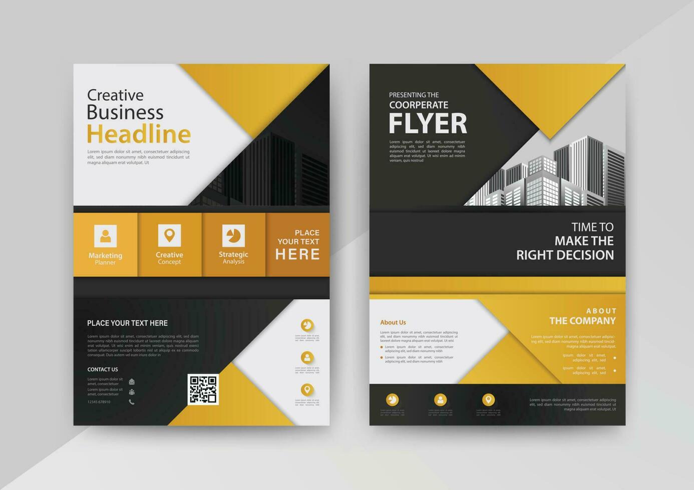 Business abstract vector template for Brochure, AnnualReport, Magazine, Poster, Corporate Presentation, Portfolio, Flyer, Market, infographic with Yellow and Black color size A4, Front and back.