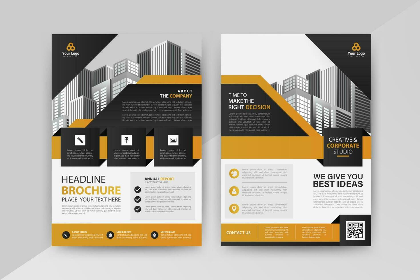 Business abstract vector template for Brochure, AnnualReport, Magazine, Poster, Corporate Presentation, Portfolio, Flyer, Market, infographic with Yellow and Black color size A4, Front and back.