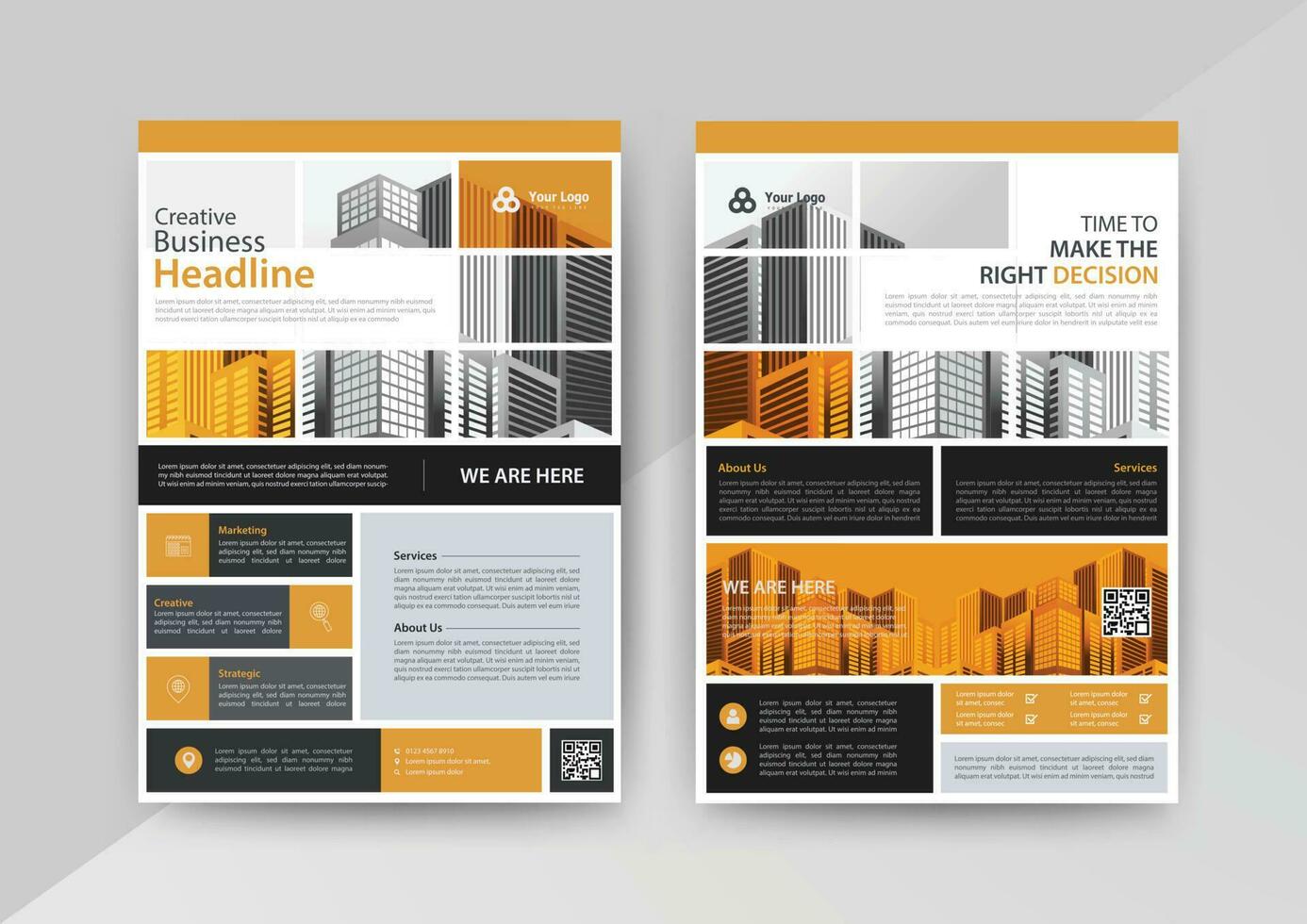 Business abstract vector template for Brochure, AnnualReport, Magazine, Poster, Corporate Presentation, Portfolio, Flyer, Market, infographic with Yellow and Black color size A4, Front and back.