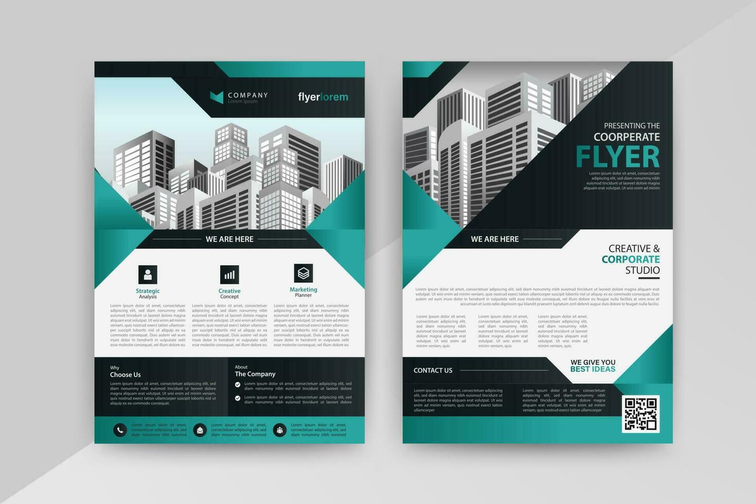 Business abstract vector template for Flyer, Brochure, AnnualReport, Magazine, Poster, Corporate Presentation, Portfolio with cyan and black color size A4, Front and back. Vector