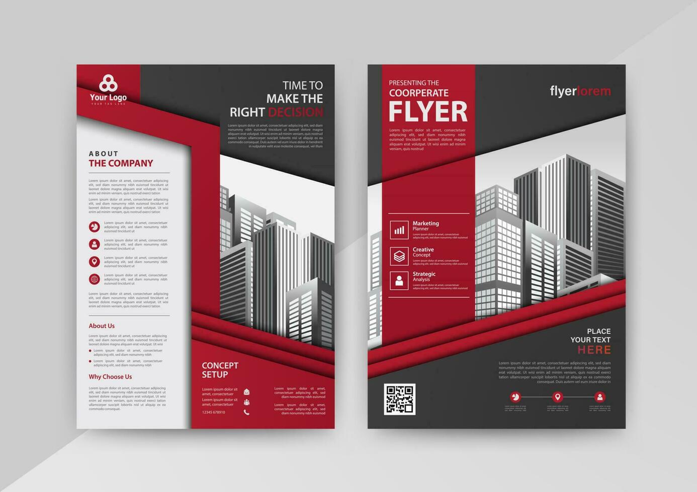 Business abstract vector template for Flyer, Brochure, AnnualReport, Magazine, Poster, Corporate Presentation, Portfolio, Market, infographic with Red and Black color size A4, Front and back.