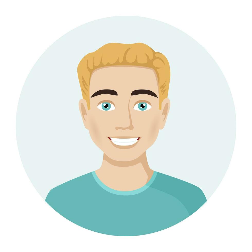 Male avatar, portrait of a young blond guy. Vector illustration of male ...