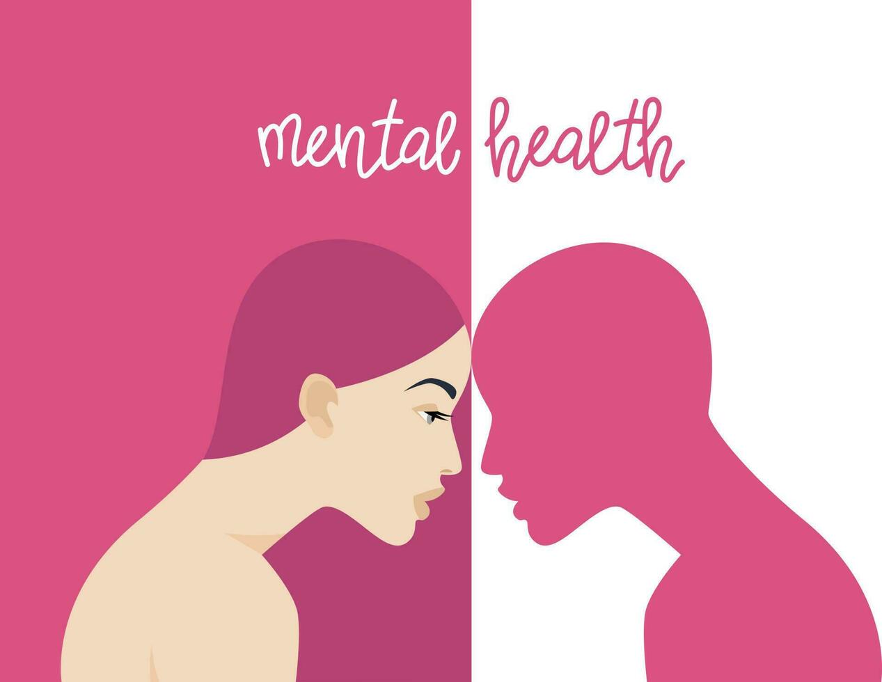 mental salud. pensativo mujer con su ser. psicología de personalidad. armonía con tú mismo. vector plano ilustración.