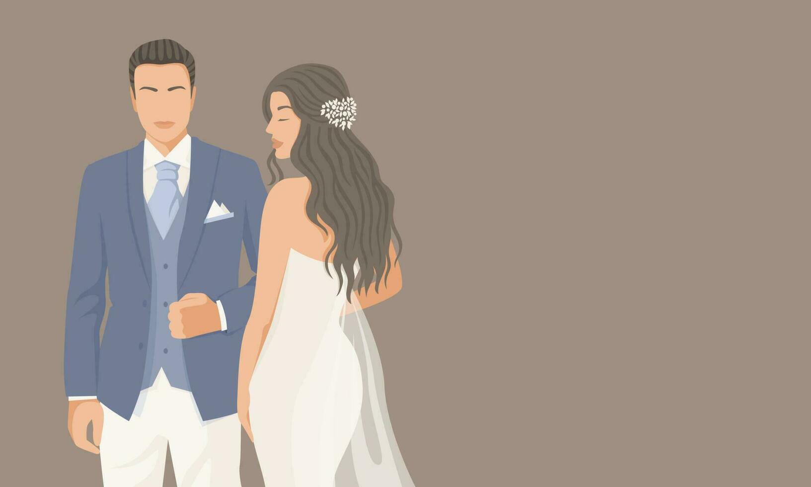 recién casados, novia y novio. Boda diseño para invitación, web bandera, tarjeta, nupcial salón, póster. vector resumen ilustración