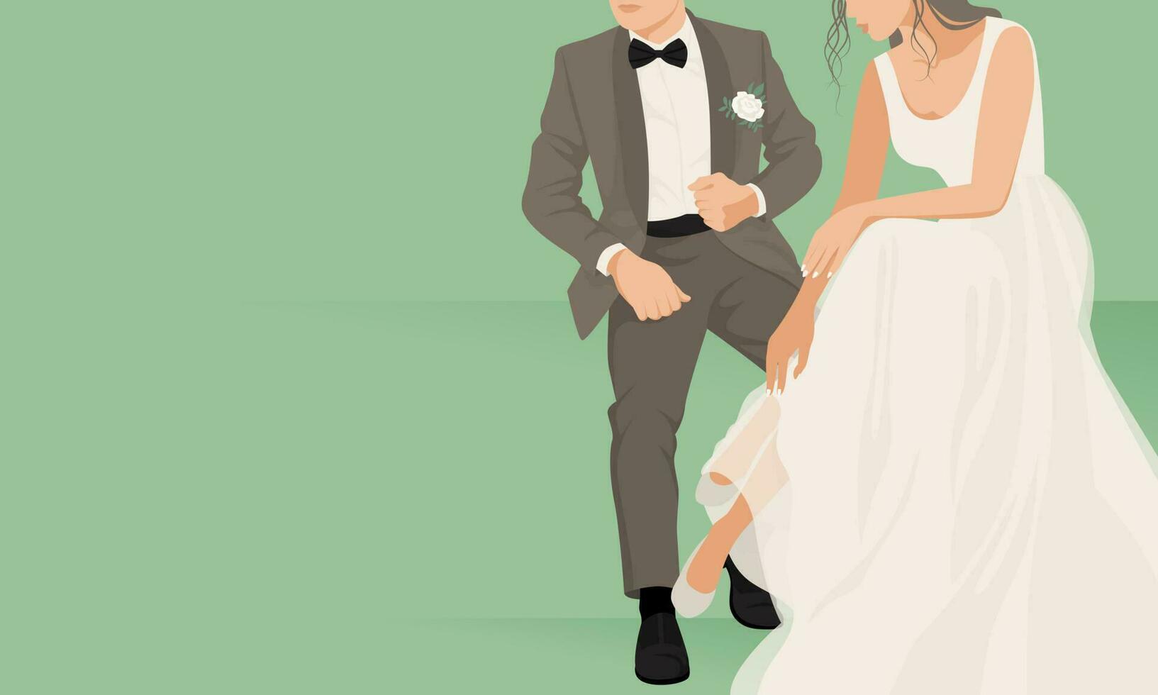 el recién casados, el novia y novio son sesión. Boda diseño para invitación, web bandera, tarjeta, nupcial salón, póster. vector resumen ilustración