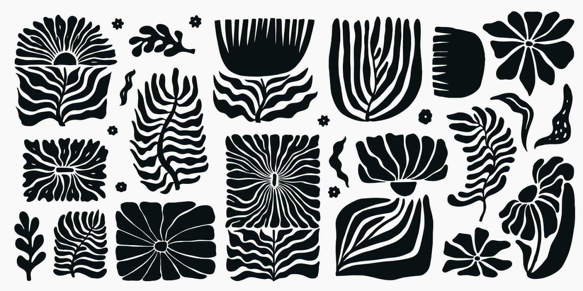 Set of Matisse inspired geometric and organic shapes. Abstract contemporary nature floral doodle for logos, patterns, posters, covers and postcards. EPS 10 vector