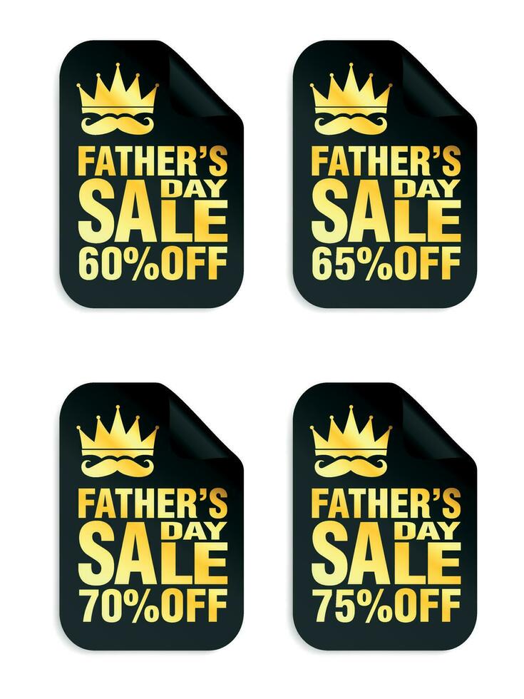 Fathers day sale black stickers set 60, 65, 70, 75 off discount vector