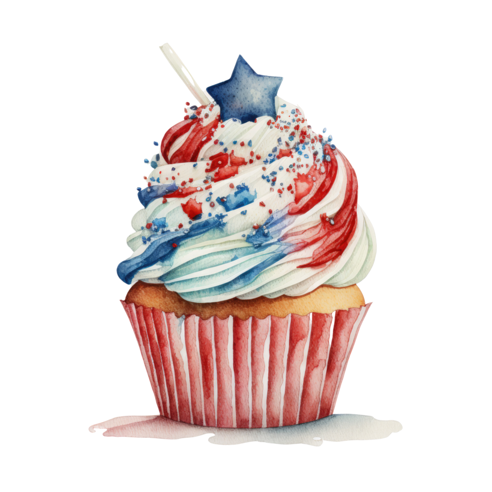 4th of July cupcakes set sweets food. USA happy independence day icing muffin with red and blue stars, flag, cylinder hat png