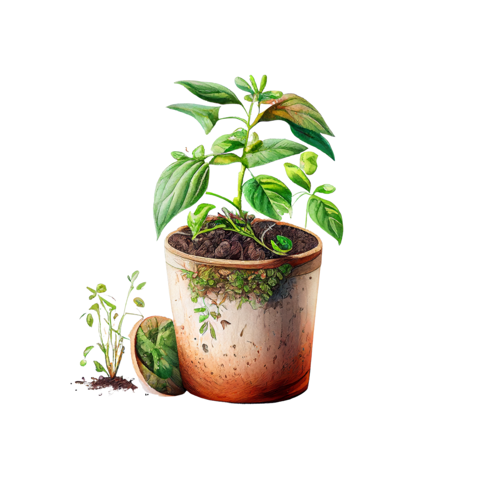 acuarela primavera colección mano hecho acuarela ilustración. en conserva plantas, riego poder, delantal, pala, carretilla, excavar, guantes, jardinería, pinzas, tijeras. elementos ai generativo png