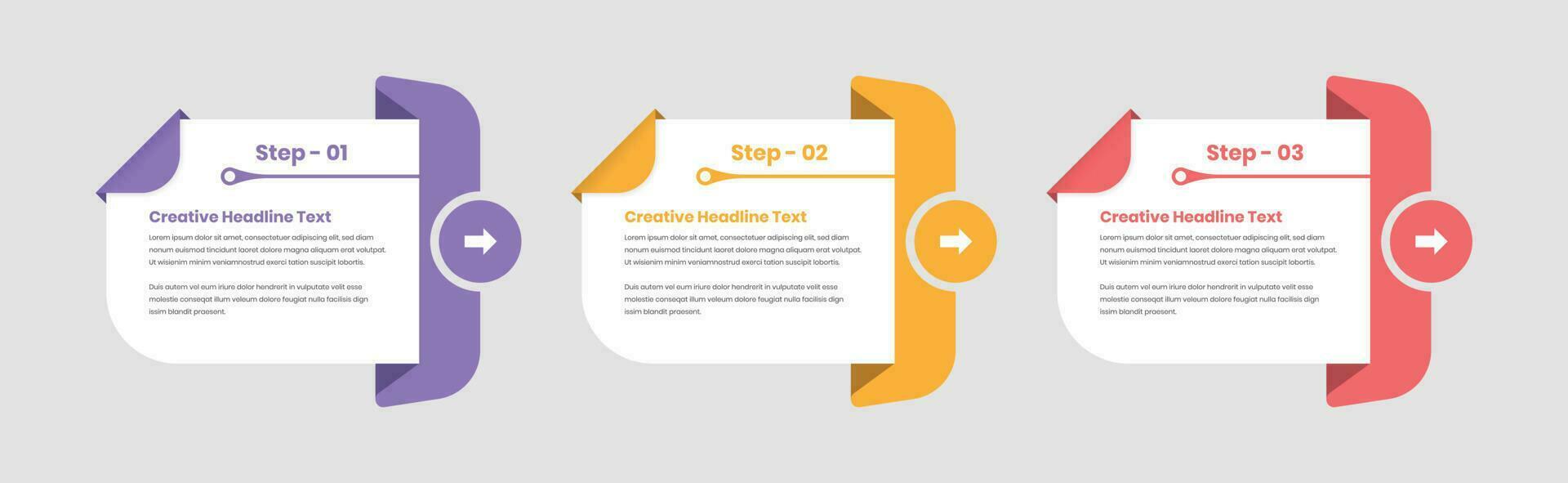 Tres pasos mínimo negocio infografía texto presentación modelo con flecha vector