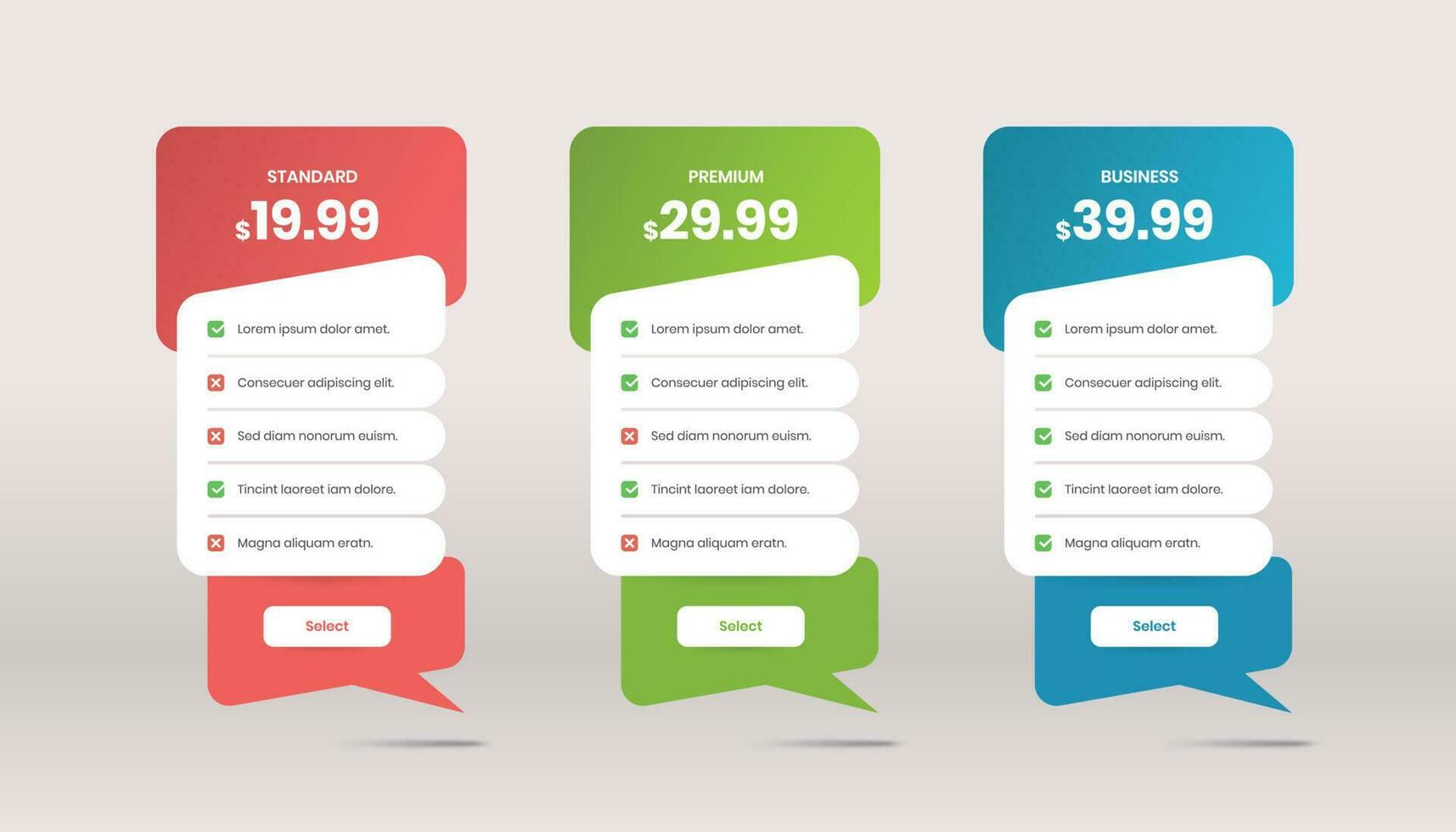Minimalistic modern pricing comparison table with checklist for website vector
