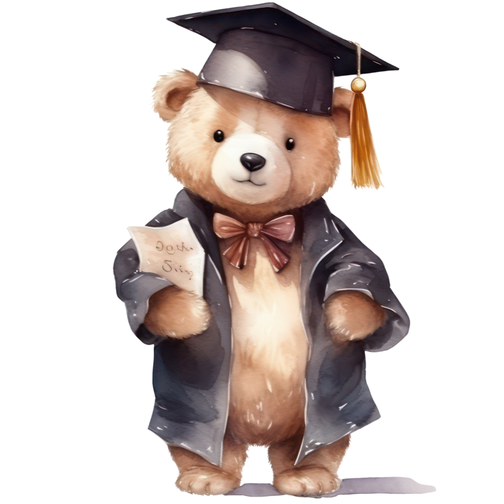 Cute Teddy Bear Graduation Clipart watercolor t-shirt design, transparent background, png