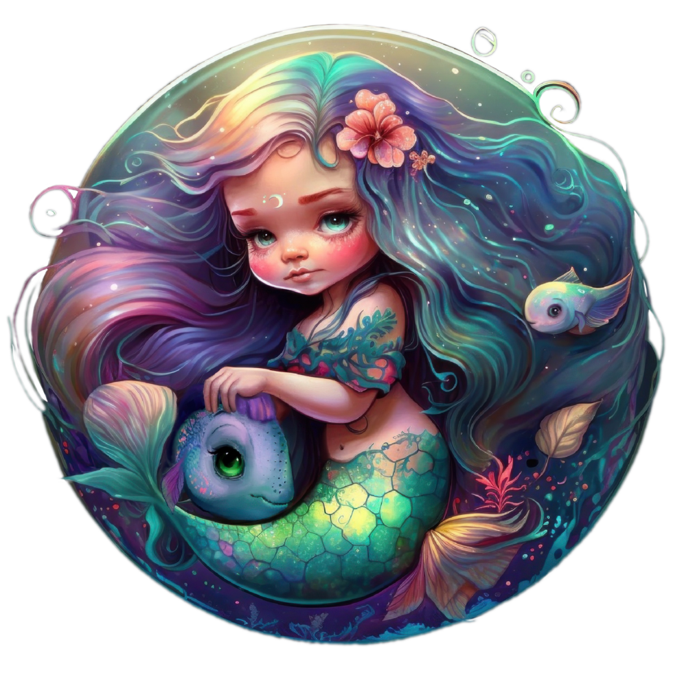 Cute Baby Mermaid Clipart watercolor t-shirt design, transparent background, png