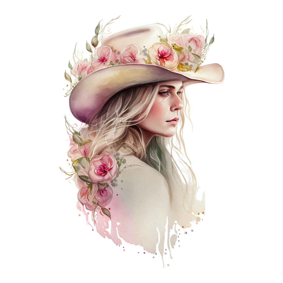 Watercolour Pastel Cowgirl collection Clipart png