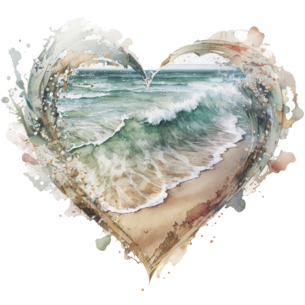 Ozean Strand Sommer- Clip Art Aquarell T-Shirt Design transparent Hintergrund, ai generiert png