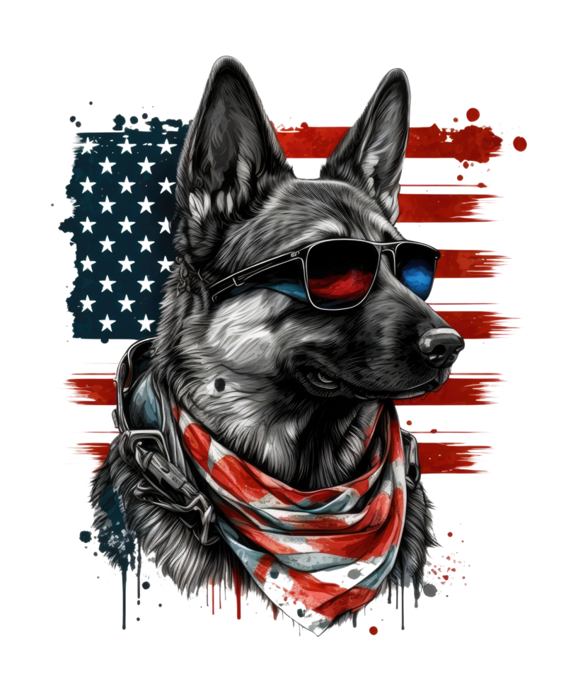 4to de julio perros acuarela camiseta diseño, transparente fondo, ai generado png