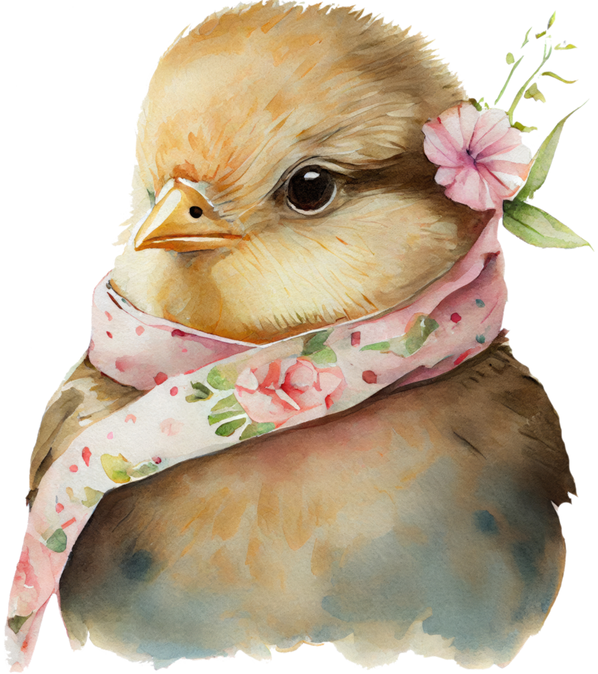 Adorable Little Chick with Flower Watercolor t-shirt design, transparent background, png