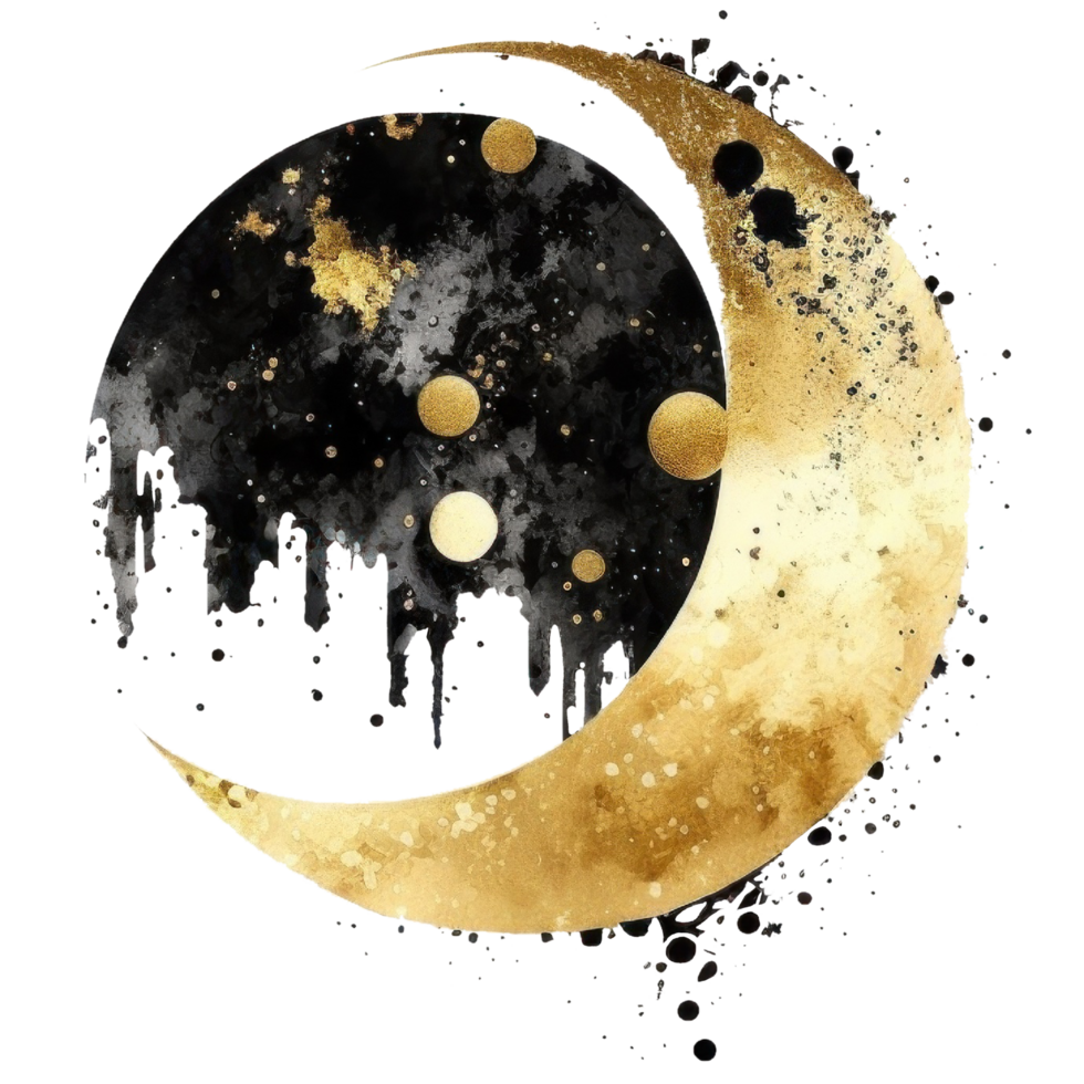 negro y oro celestial clipart acuarela camiseta diseño, transparente fondo, ai generado png