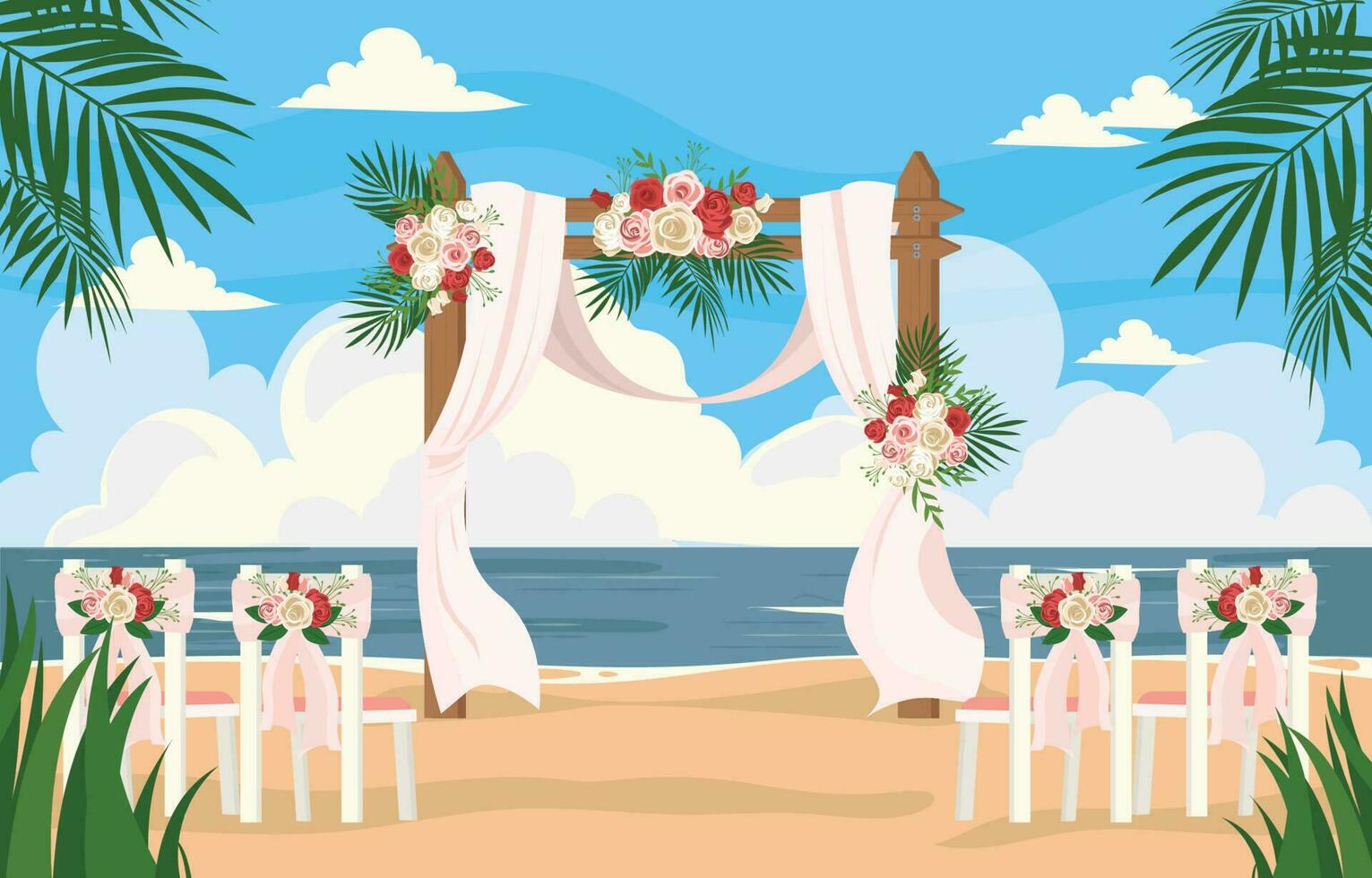 Wedding Scene with Sea Side View vector