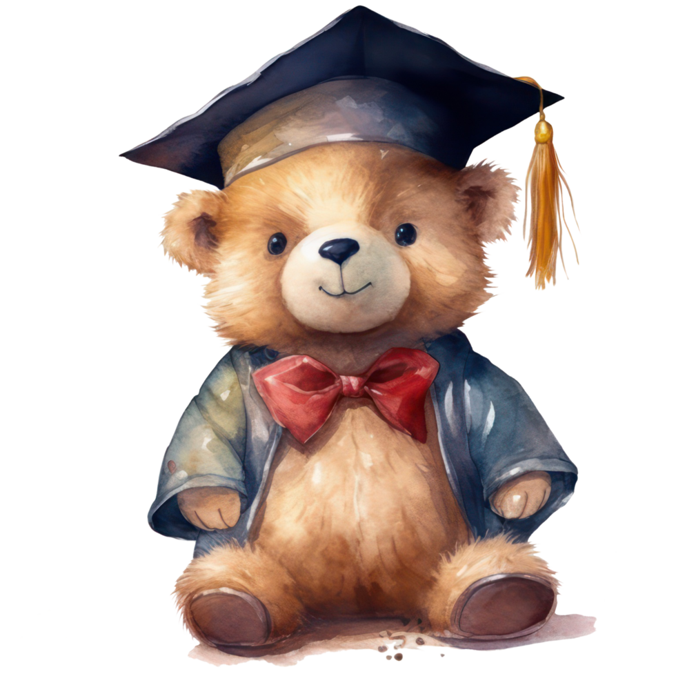 linda osito de peluche oso graduación clipart acuarela camiseta diseño, transparente fondo, ai generado png