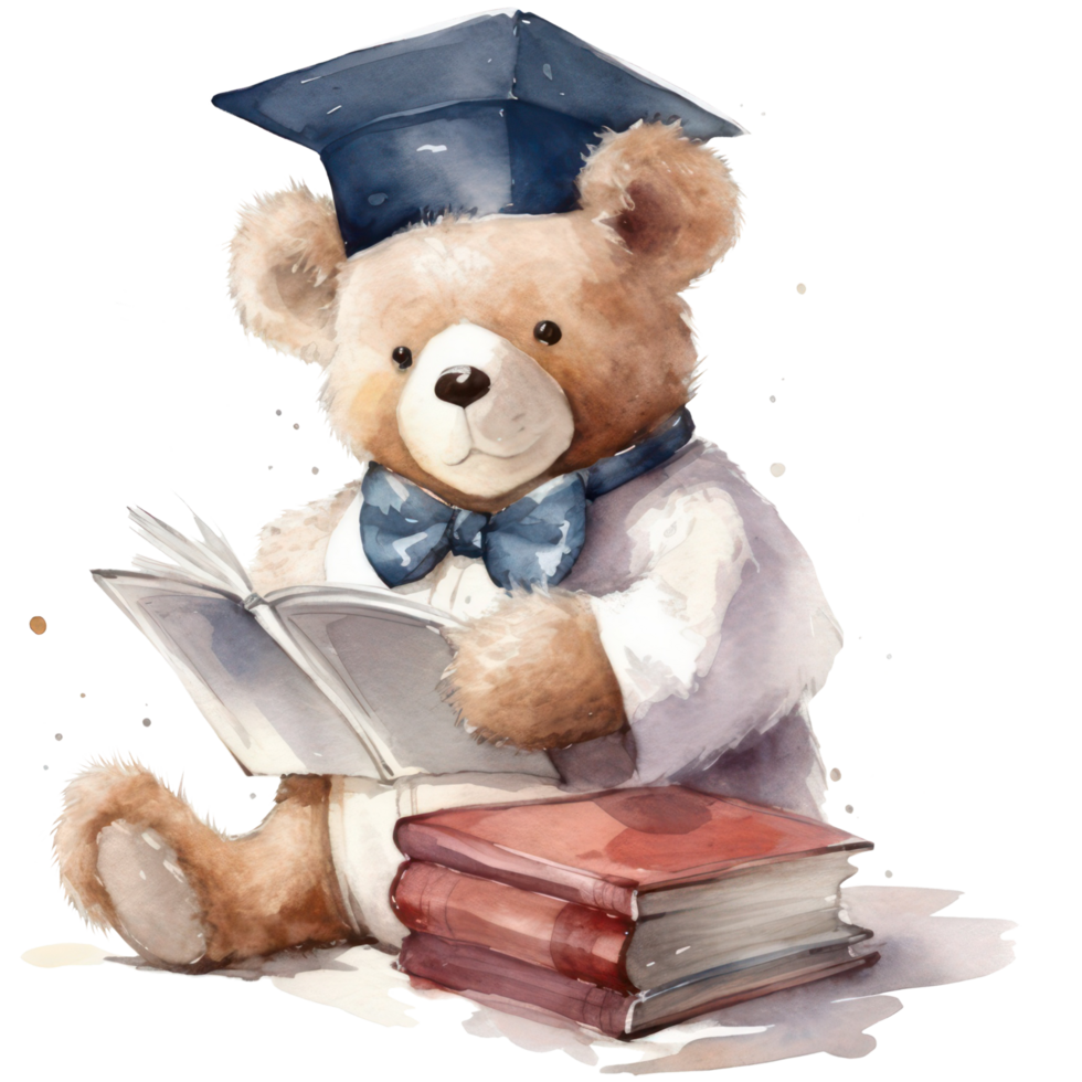 Cute Teddy Bear Graduation Clipart watercolor t-shirt design, transparent background, png