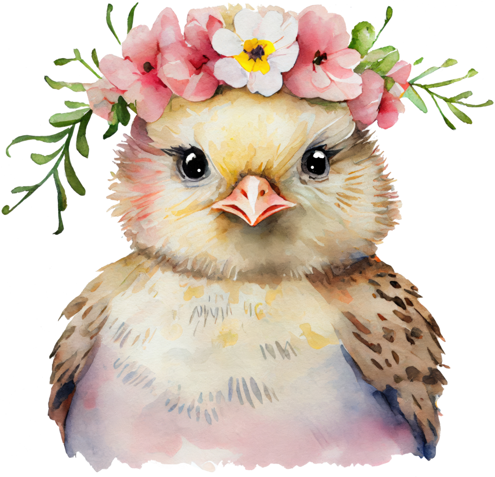 Adorable Little Chick with Flower Watercolor t-shirt design, transparent background, png