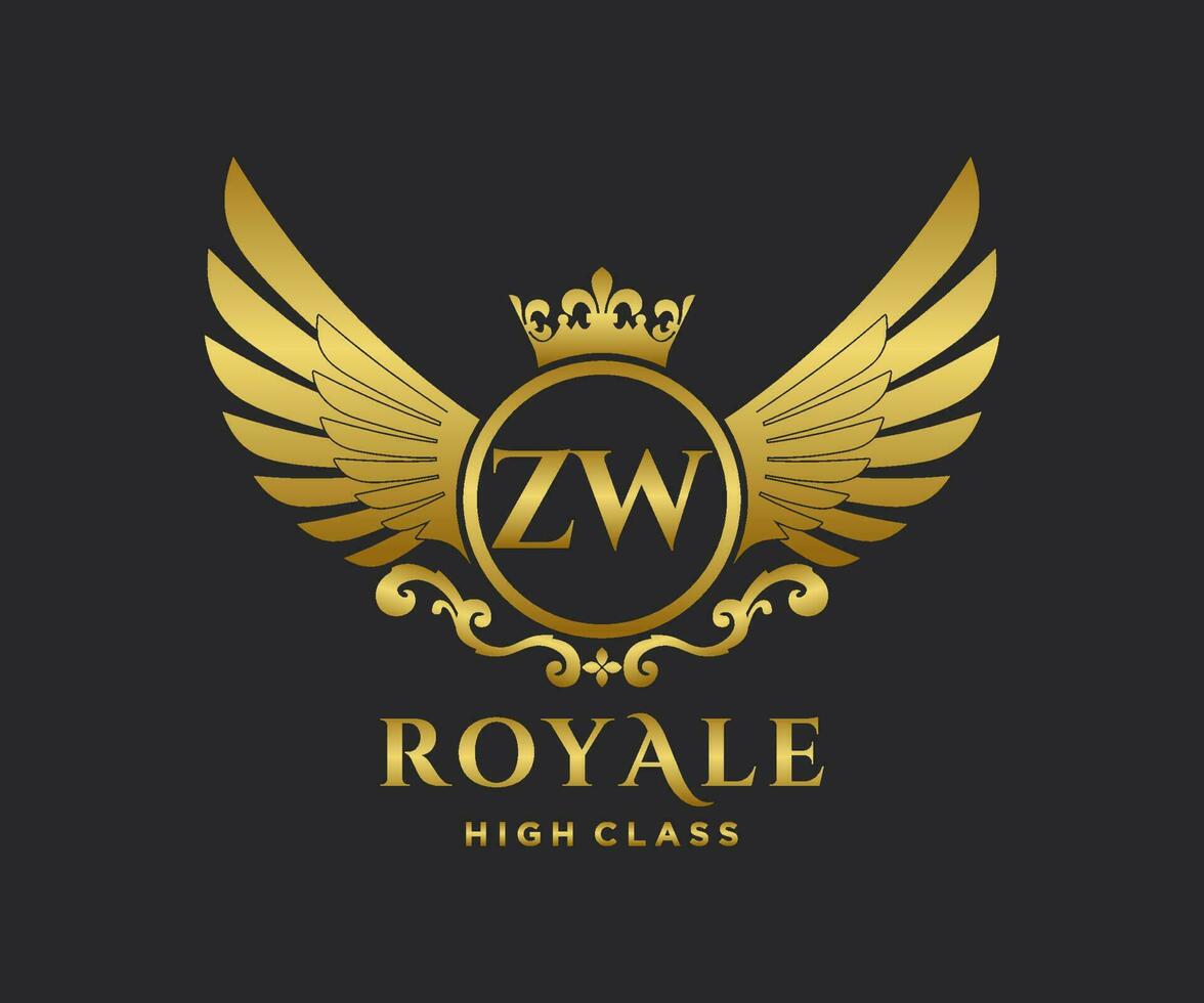 dorado letra zw modelo logo lujo oro letra con corona. monograma alfabeto . hermosa real iniciales carta. vector