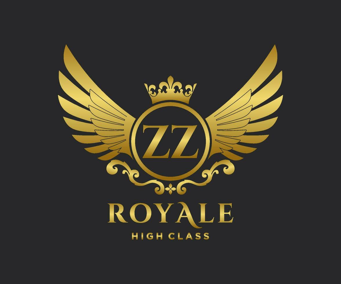 Golden Letter ZZ template logo Luxury gold letter with crown. Monogram alphabet . Beautiful royal initials letter. vector