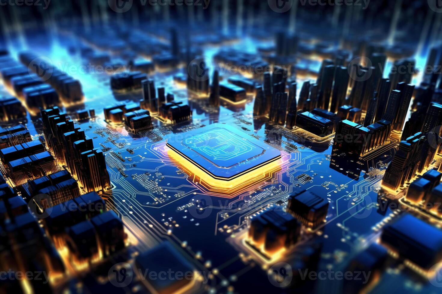 Digital technology circuit board as a futuristic and innovative background. photo