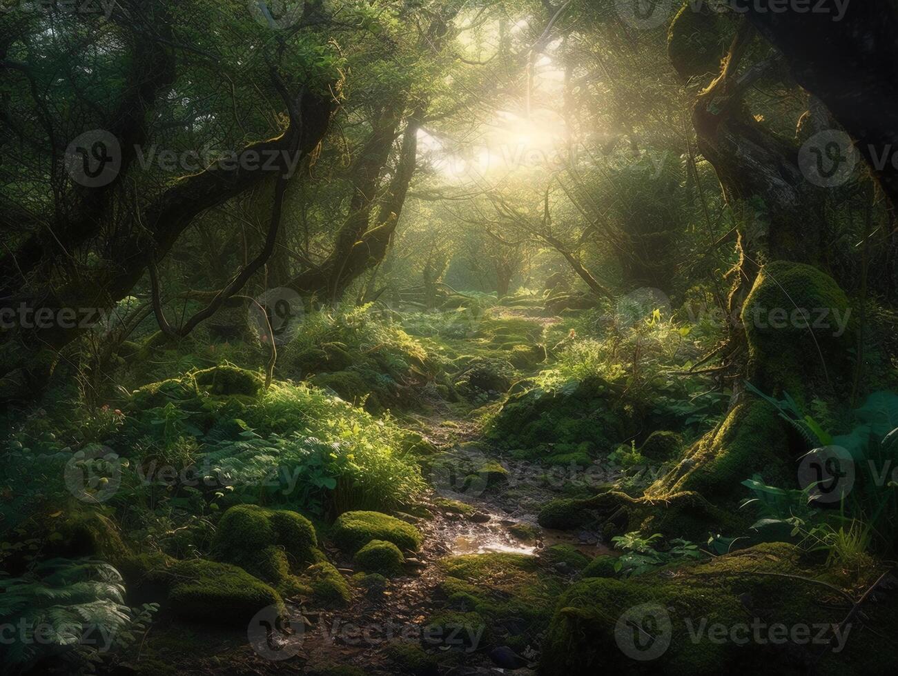 Glade in a cinematic magical forest. photo