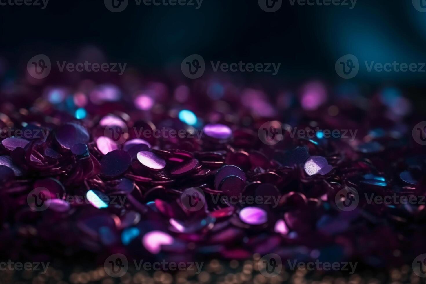 Sparkling Glitter abstract background dark purple saturated color, de - focused, macro. Sequins fall and sparkle, round bokeh. photo