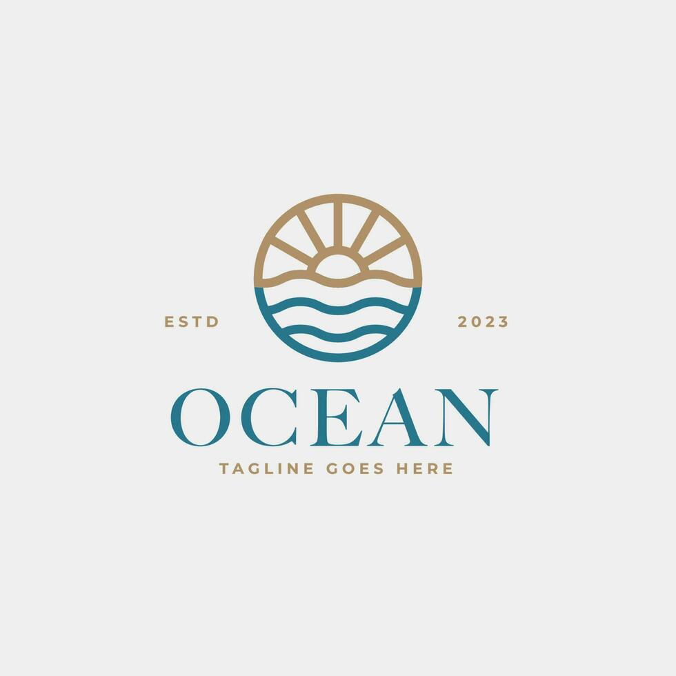 Creative minimalist beach ocean badge logo design concept vector illustration idea