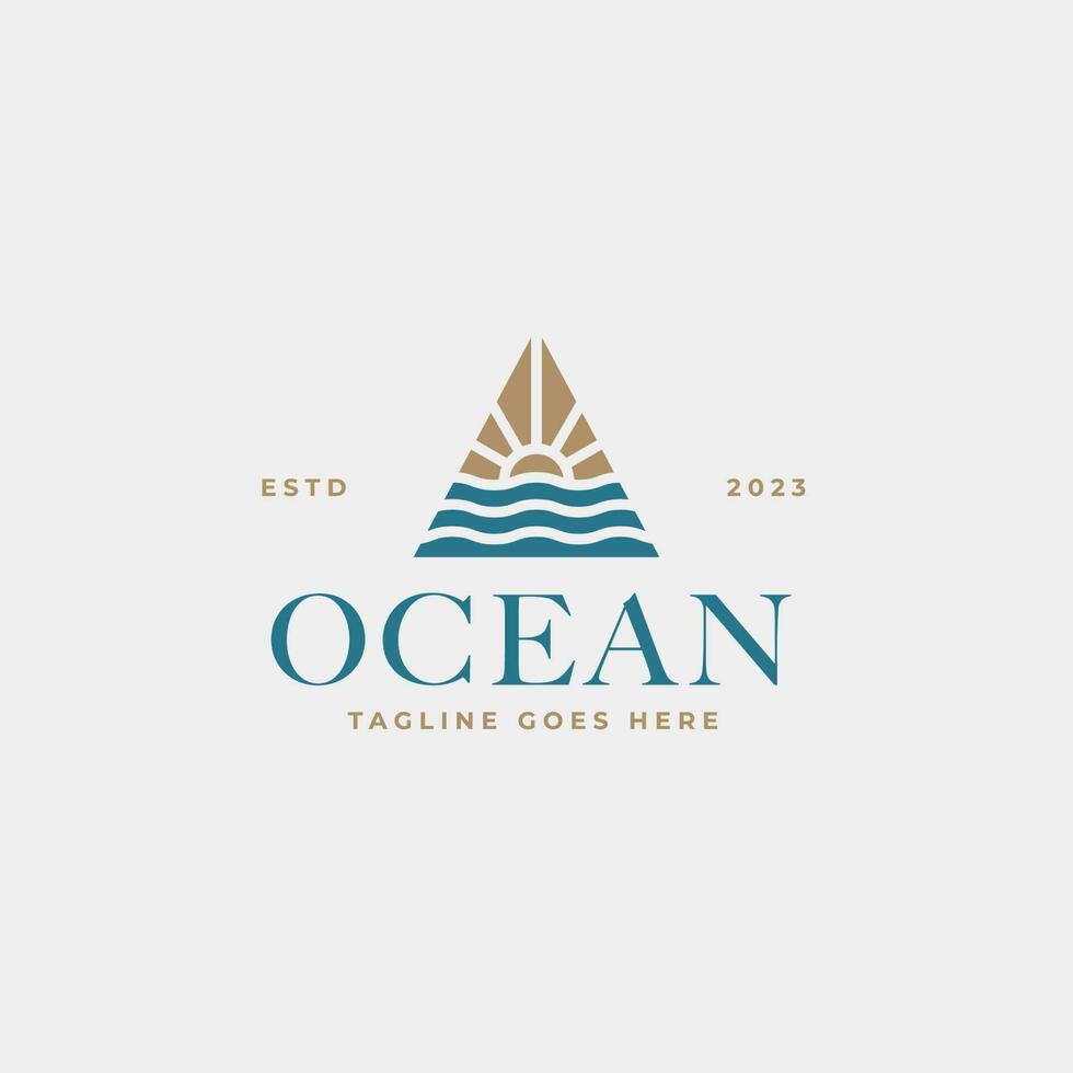 Creative minimalist beach ocean badge logo design concept vector illustration idea