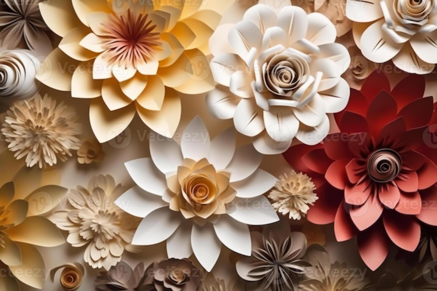 Seamless Paper Craft, layered art of flowers, copyspace. photo