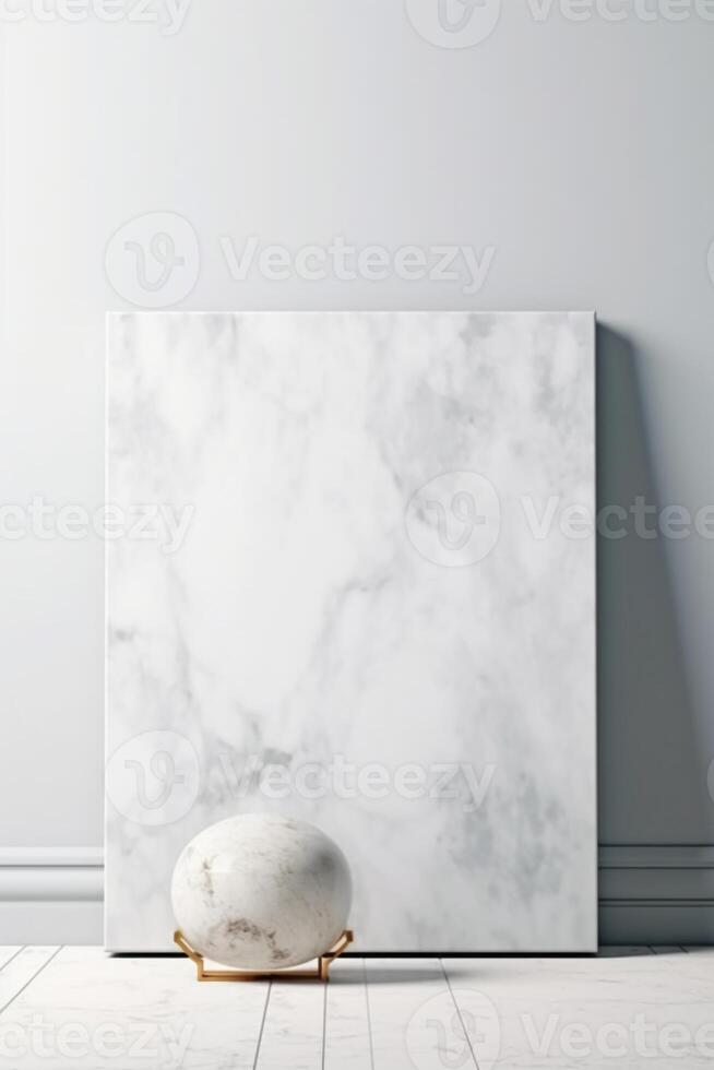 Marble table, white sky wall, grunge cloud texture background, soft blur product display poster design. photo