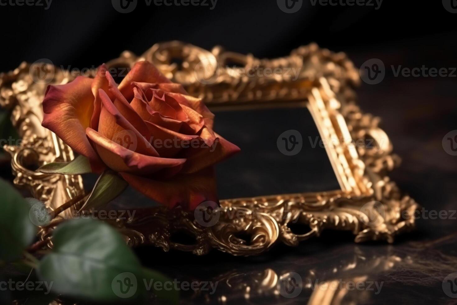 golden rose frame, middle space is empty. photo