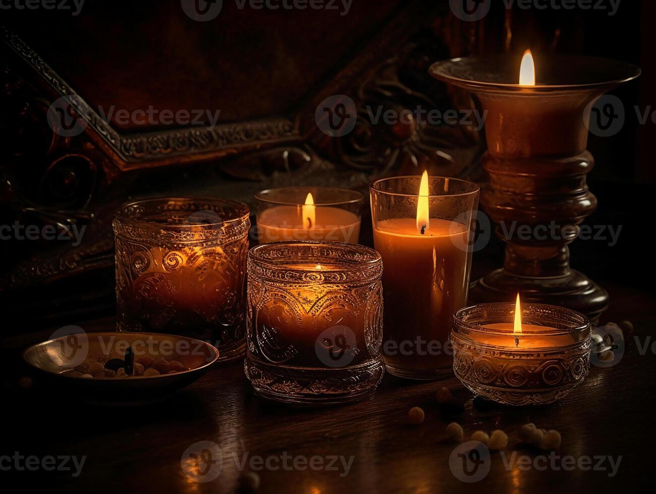 Candlelight, realistic photography background. photo