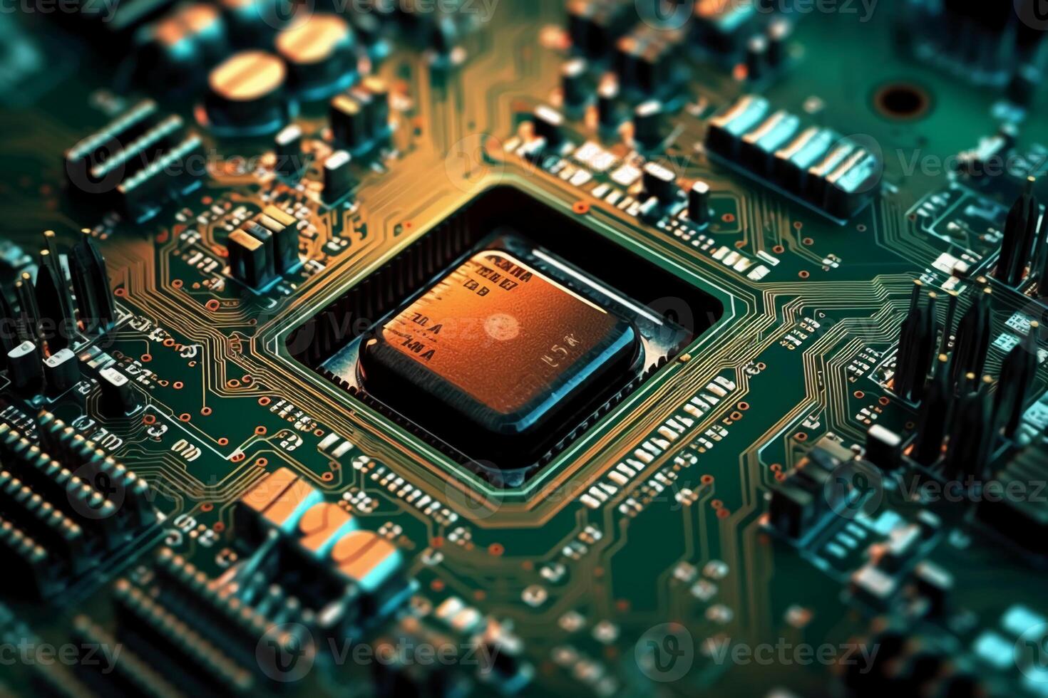 Macro photography of Electronic Circuit Board top view. photo