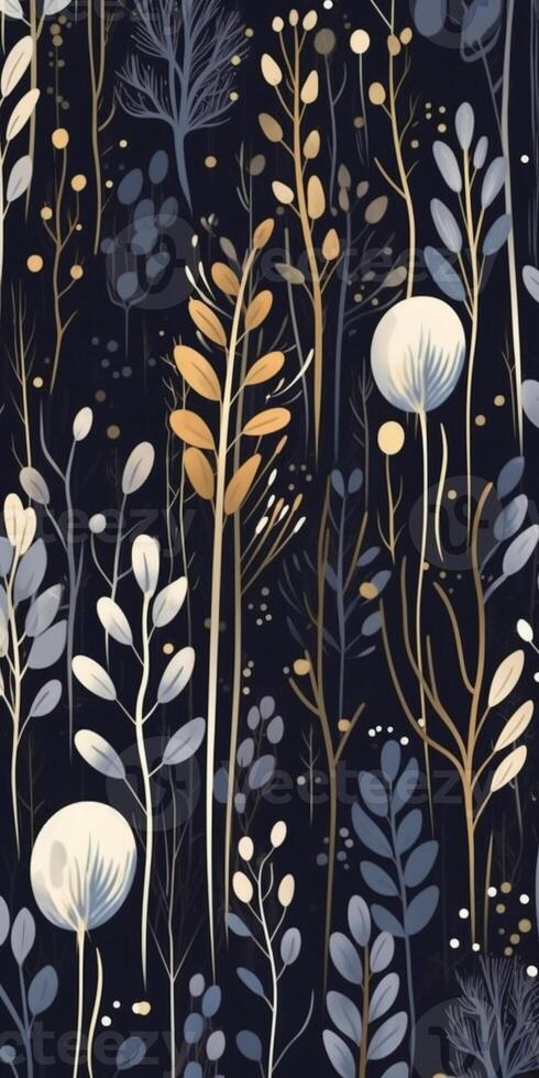 Night forest pattern, minimal, graphic poster design. photo